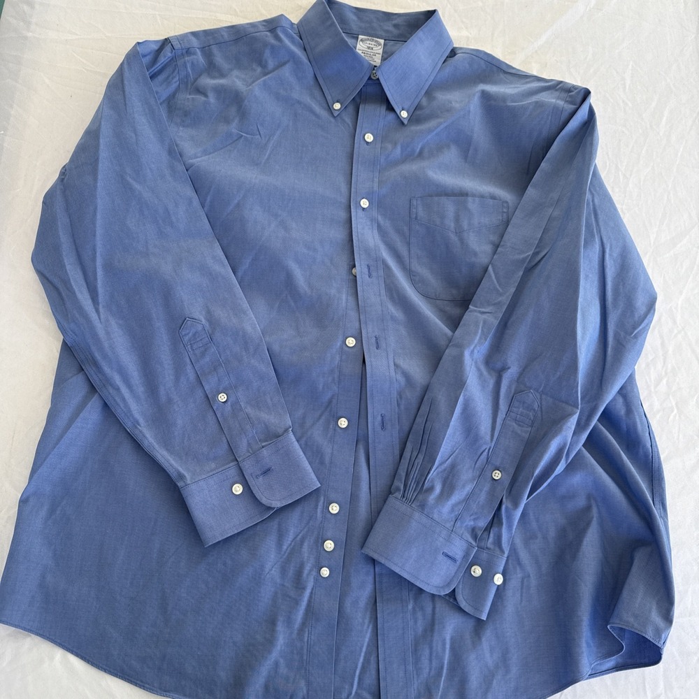 Brooks Brothers Non Iron Long Sleeve Button Up Shirt Blue 17 34/35 Regular Fit